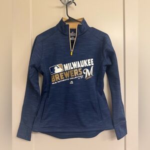 Majestic Navy and Gold Milwaukee Brewers Quarter-Zip Pullover